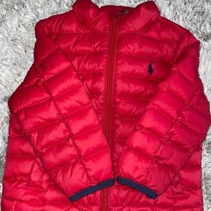red polo fleece bubble jacket, 18 mo